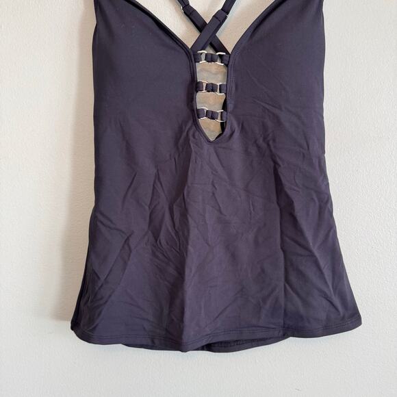 Bleu Rod Beattie Tankini Top Womens 6 Black Lattice Front Strappy Padded Cups - Picture 5 of 9